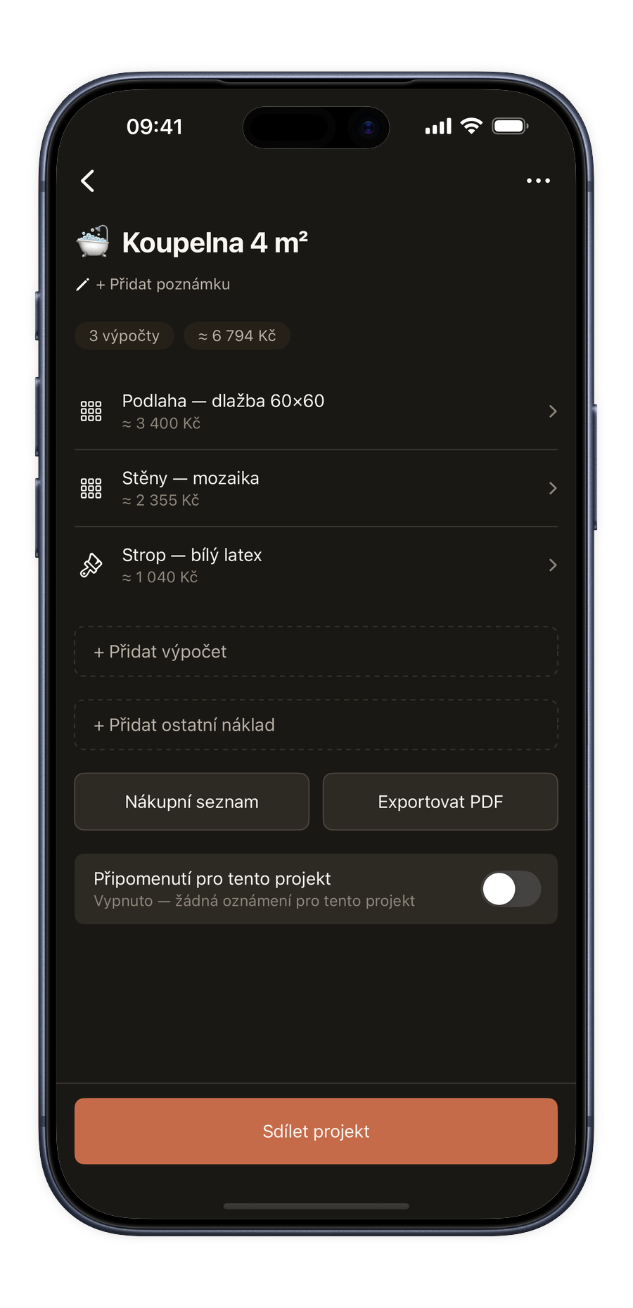 Režim projektu v aplikaci Renoery