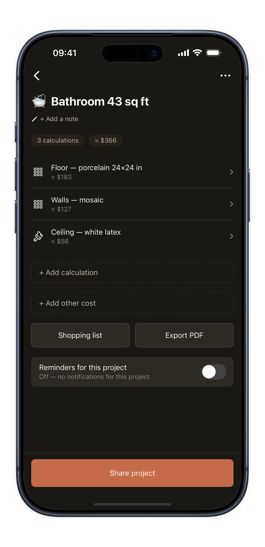 Project mode in the Renoery app