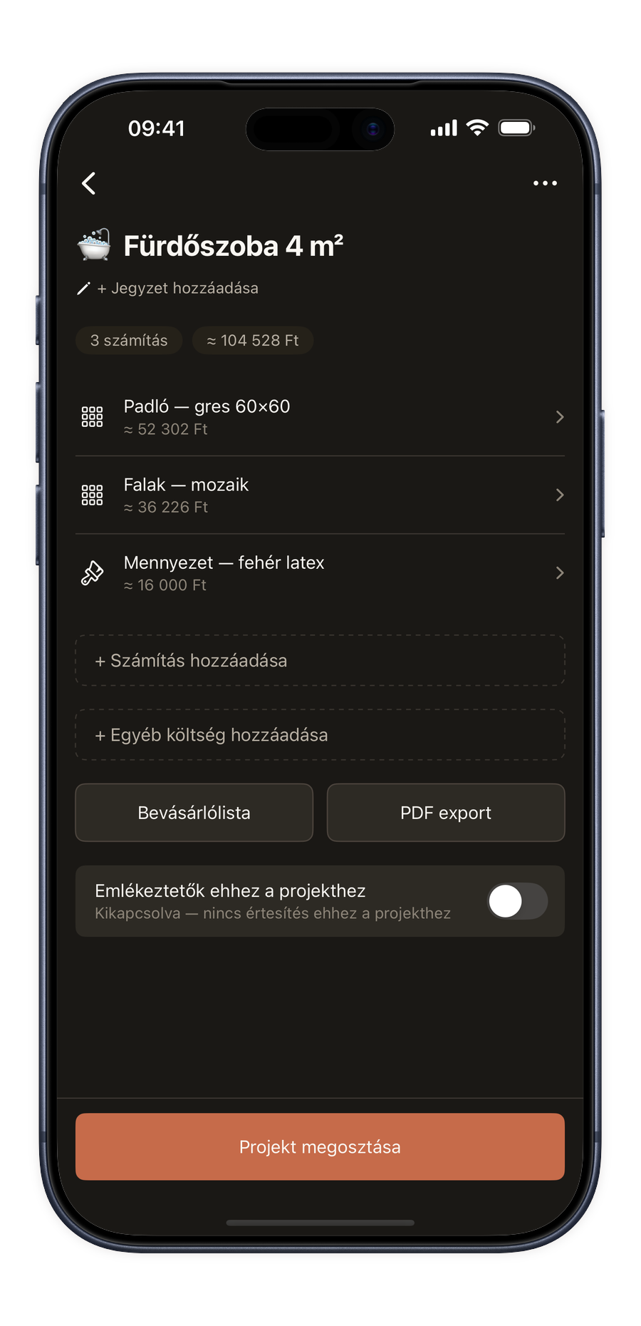 Projekt mód a Renoery alkalmazásban