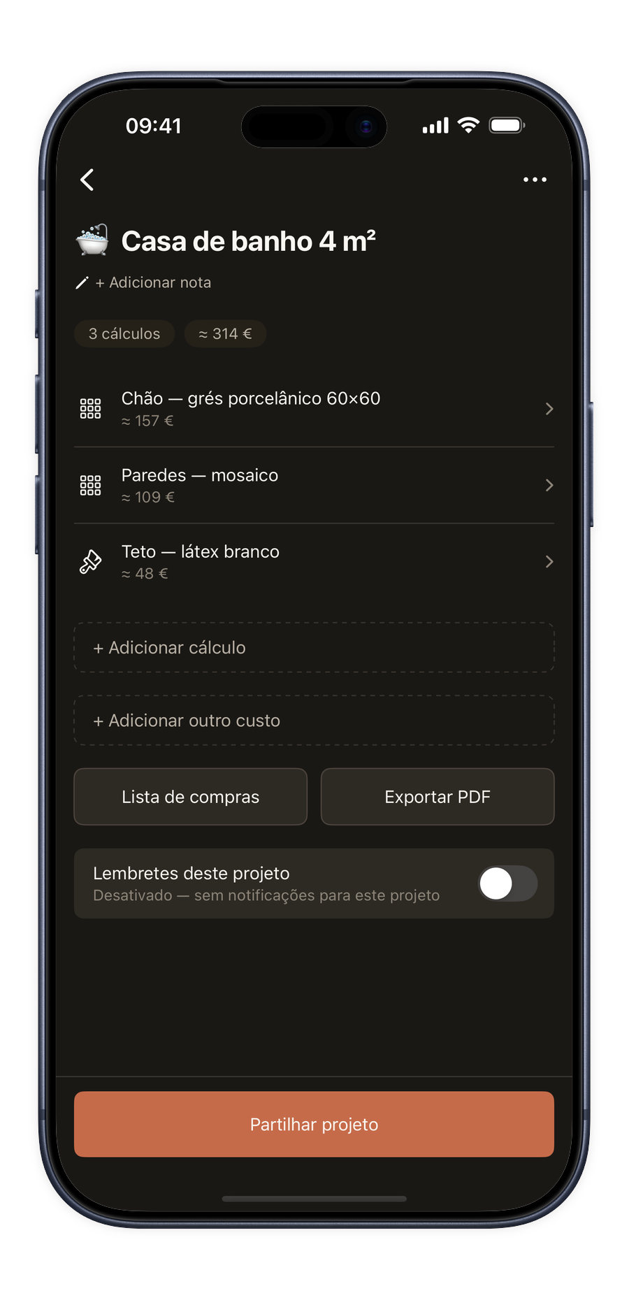 Modo projeto na aplicação Renoery